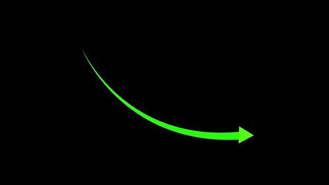 Animated green curved arrow pointing downward, hand-drawn style motion pointer direction motion animation