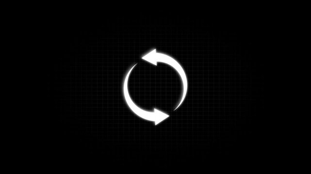 Glowing circular refresh animation on digital grid background, for ui ux, reload loop