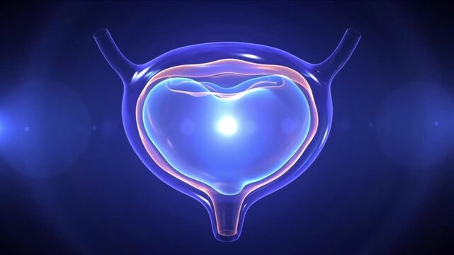 発光する半透明の膀胱が収縮の平衡状態を保つ医療科学CG背景