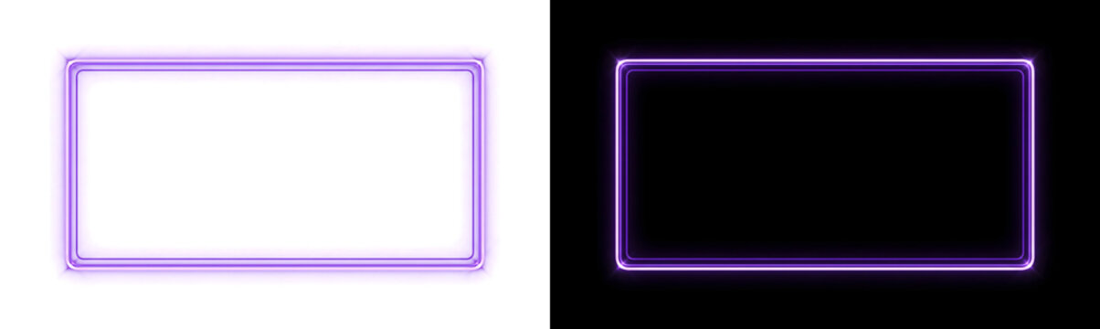 Neon frame of purple glowing double line border design with a clean rounded rectangle available in PNG, Transparent and Black Background Versions for design