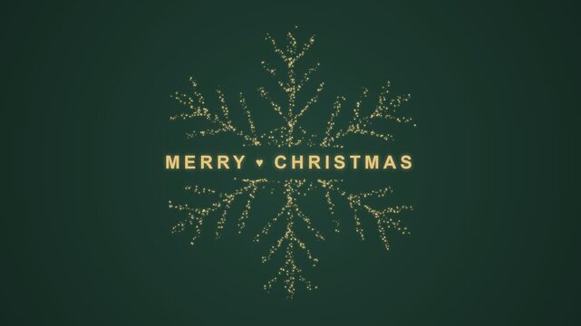 Elegant Merry Christmas greeting with golden glitter snowflake on a deep green background for festive holiday celebrations