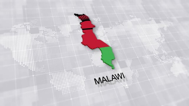 Malawi map with national flag on white digital world map background, global political, geographic border for international news concept with minimal background