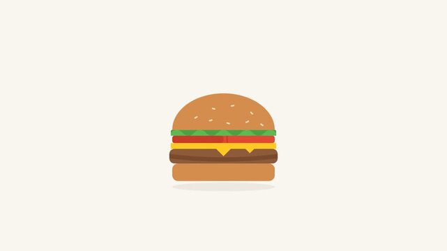 Minimalist flat design vector illustration of a delicious cheeseburger with fresh ingredients isolated on a clean background