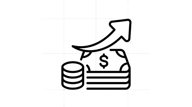 Isolated financial growth icon with money and arrow on transparent background