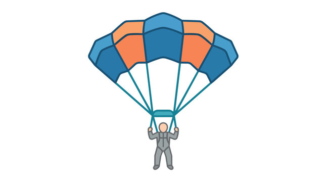 Skydiver with open parachute performing extreme sports in modern flat vector style for adventure tourism and outdoor activity branding
