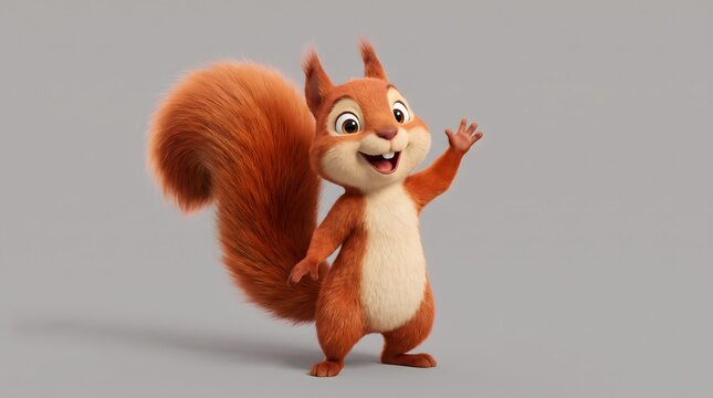 Cute cartoon squirrel waving hello with a friendly expression.