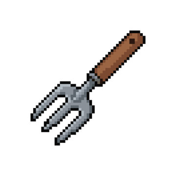 Pixel Art Garden Hand Fork Vector Illustration
