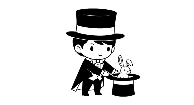 Magician pulling rabbit from hat trick.