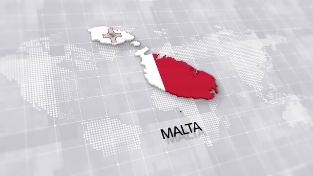 Malta map with national flag on white digital world map background, global political, geographic border for international news concept with minimal background