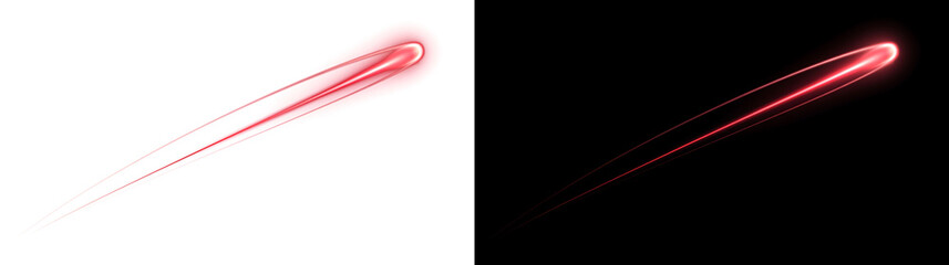 Shooting star streaking diagonally with a glowing red comet trail perfect for space and technology designs in PNG, Transparent and Black Background Versions © Crafter
