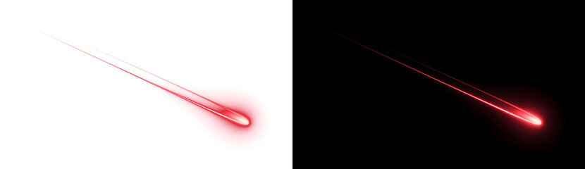 Shooting star streaking with glowing red meteor trail perfect for space and technology designs in PNG, Transparent and Black Background Versions © Crafter