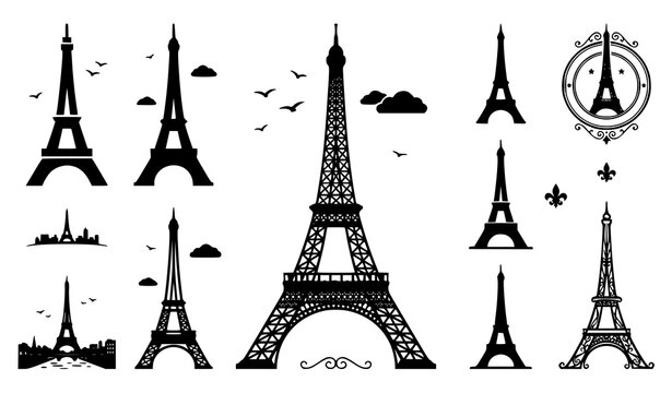 Eiffel Tower Paris Landmark Silhouette Vector Collection