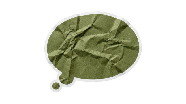 Crumpled green paper speech bubble on transparent background