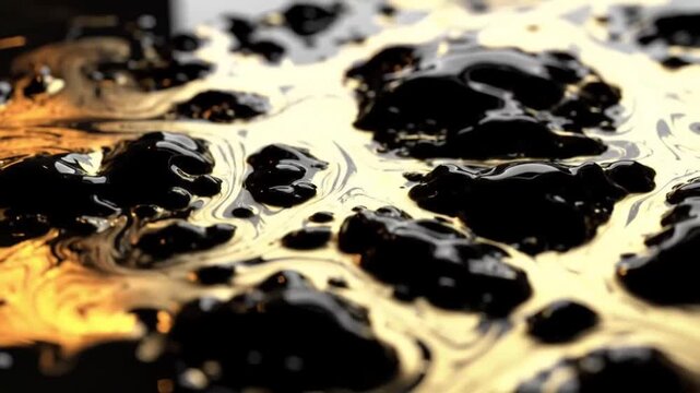 Thick Black Crude Oil Slick Polluting Water Surface.