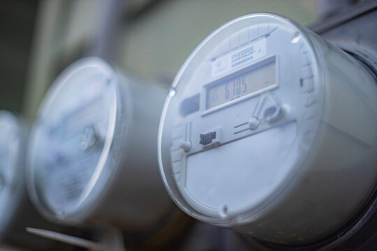 Smart electric meter showing digital display for domestic power consumption tracking