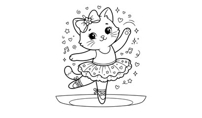 SEO Title: Cute Kitty Ballerina with Bow Coloring Page Vector © Noyon