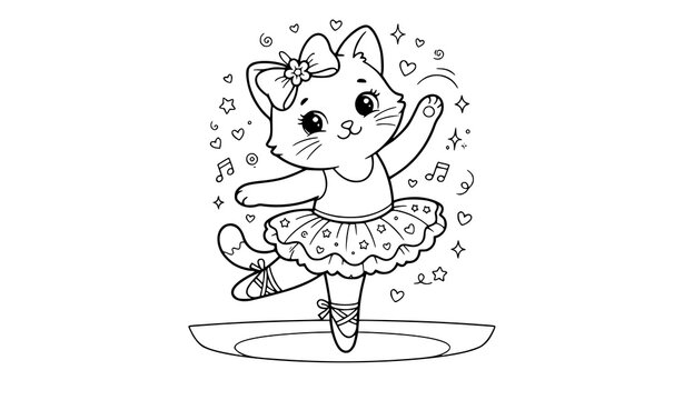 SEO Title: Cute Kitty Ballerina with Bow Coloring Page Vector
