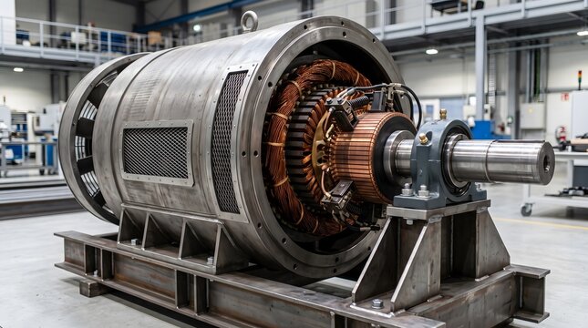 Industrial electric motor with copper windings in a factory