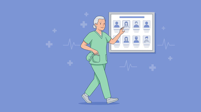 Senior Nurse Selecting Employee From Staff Board