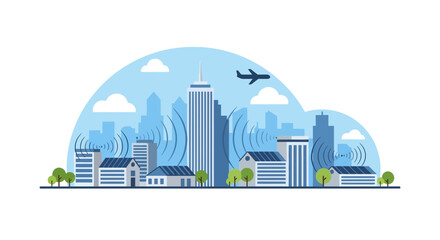 Obraz premium Smart City Connectivity Illustration with Wireless Signals and 5G Network Concept
