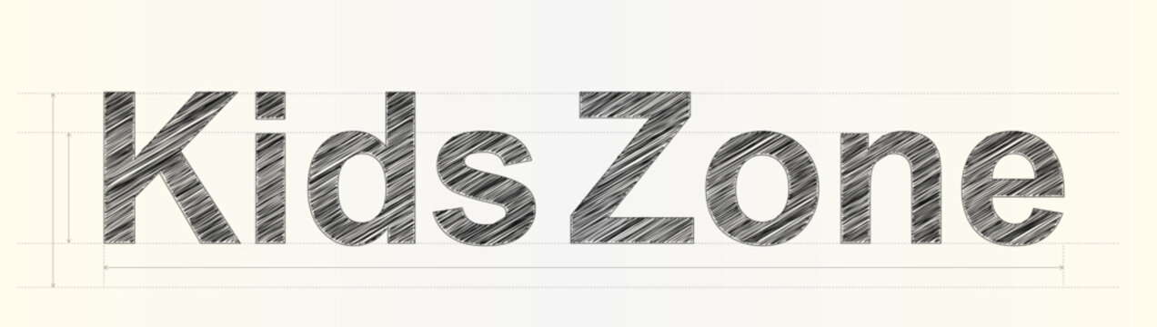 Decorative text sign displaying Kids Zone with scribbled pencil shading effect for playground wayfinding signs