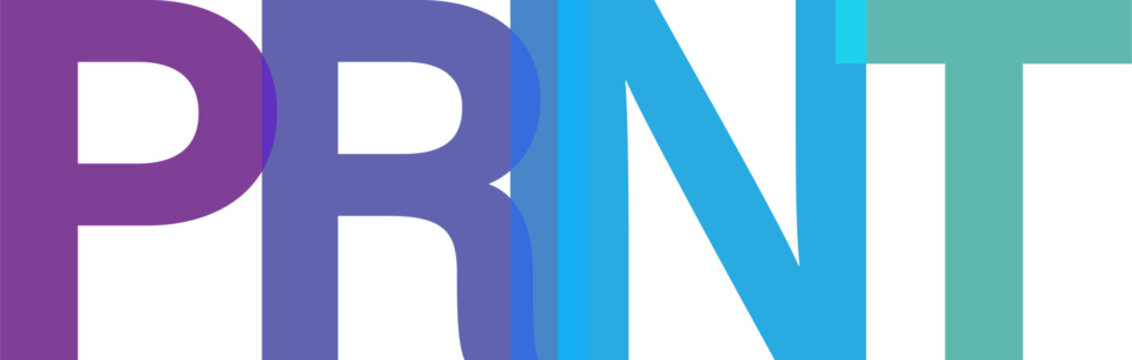 Dynamic and colorful typography graphic design displaying the word prnt with artistic layered letters and shapes