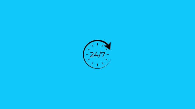​24/7 hours clock time rotating arrow animation loop motion graphics.