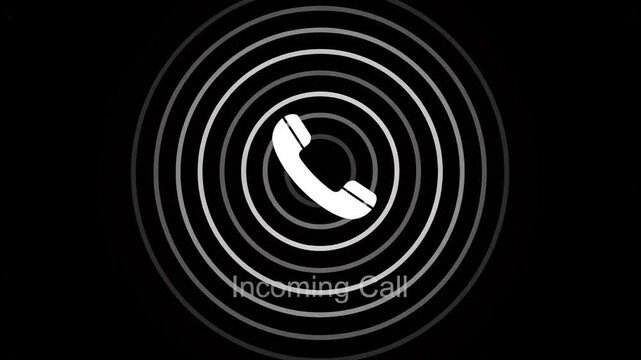 Incoming call notification icon with vibrating signal pulses on black background