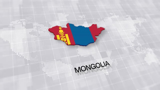 Mongolia map with national flag on white digital world map background, global political, geographic border for international news concept with minimal background