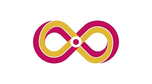 Abstract golden and magenta infinity symbol icon on a white background representing endless loop, connection, and eternity