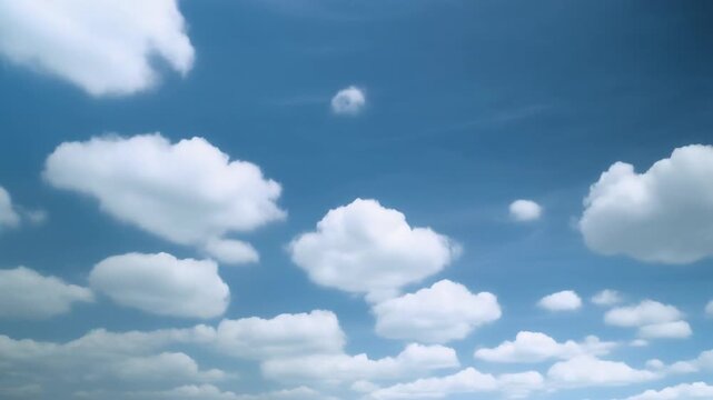 Fluffy white clouds floating in a bright blue summer sky background.