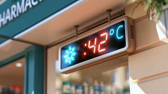 Illuminated digital display shows a high temperature reading and a snowflake icon.