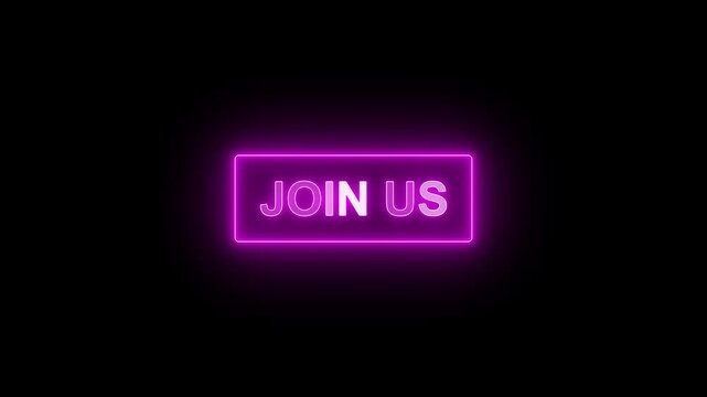 Neon join us sign animation with pulsing arrows for social media marketing and call to action button