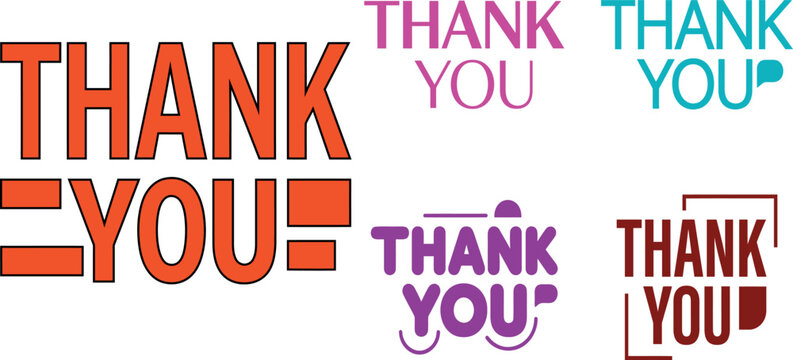 Variations of the phrase thank you presented in colorful vector typography against a white background appreciation gratitude thankyou thanks acknowledgement