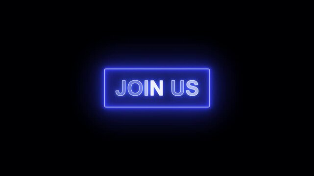 Neon join us sign animation with pulsing arrows on black background, for social media, call to action, neon sign