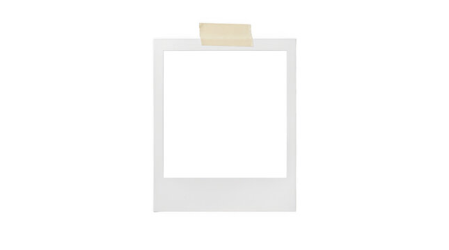 Polaroid photo frame with tape isolated on transparent background