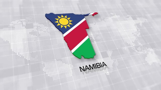 Namibia map with national flag on white digital world map background, global political, geographic border for international news concept with minimal background