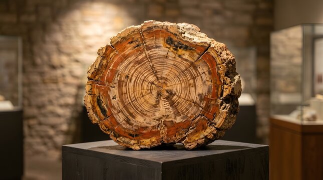 Fossilized Tree Cross Section Showing Ancient Growth Rings