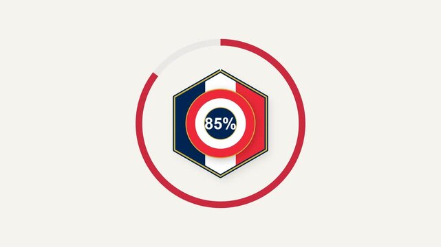 Premium France themed loading animation featuring L'Hexagone, vertical tricolor stripes, and a classic French cocarde progressively forming. The clean geometric design uses authentic navy blue, white,