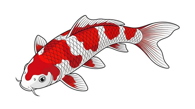 Koi fish vector illustration with red and white patterns