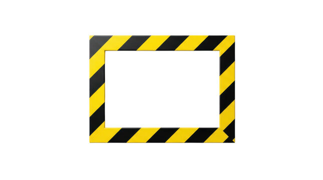 Yellow and black hazard stripe border frame isolated on transparent background