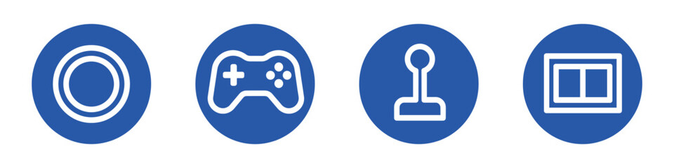 Video game badge icons with gamepad and joystick in royal blue © Michir_Ali