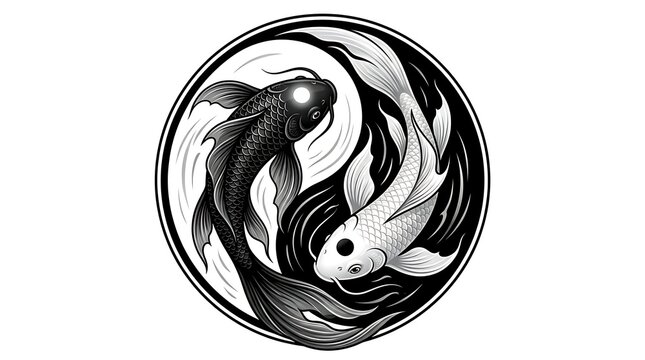 Koi fish vector yin yang balance illustration in monochrome