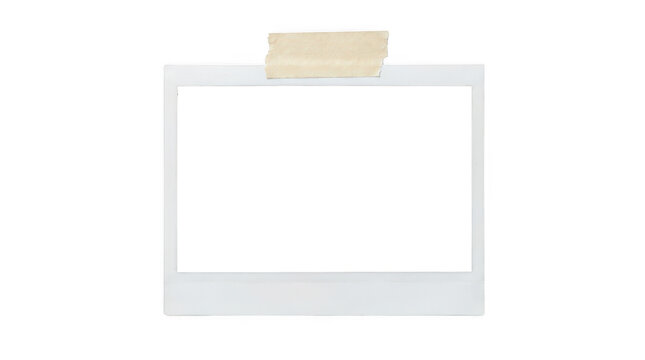 Blank instant photo frame with masking tape isolated on transparent background