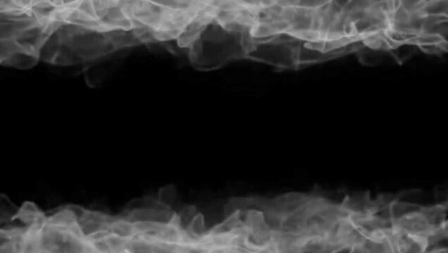 Ethereal white smoke drifting across top and bottom edges in dynamic motion video background design element