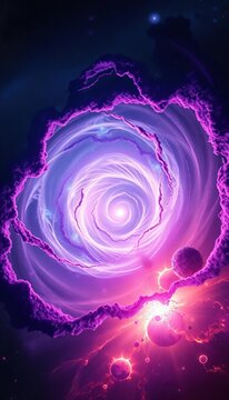 Cosmic vortex with swirling purple dust particles and glowing nebula, Artistic, Starry