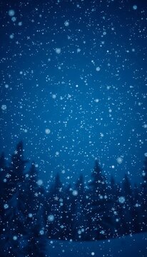 Whispering snowflakes fall among twinkling stars on a dark blue winter night sky, season, darkness