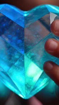 A Captivating Display of Light and Color: A Close-Up View of a Radiant Heart-Shaped Object Illuminated by Vibrant Blue and Pink Hues