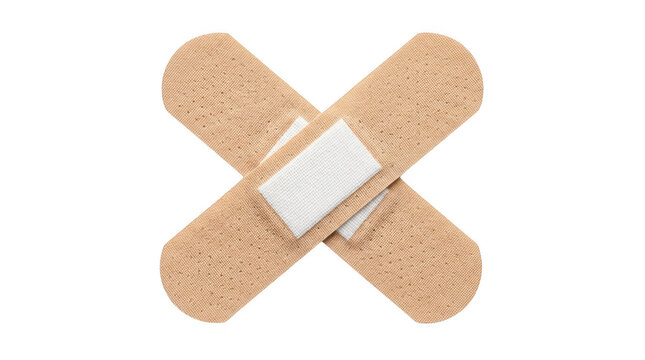 Crossed adhesive bandages medical plaster isolated on transparent background
