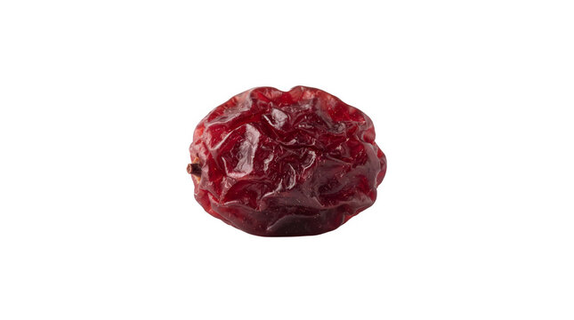 Dried red jujube fruit isolated on white background, single organic chinese date, wrinkled texture of sweet dehydrated berry for healthy snacking